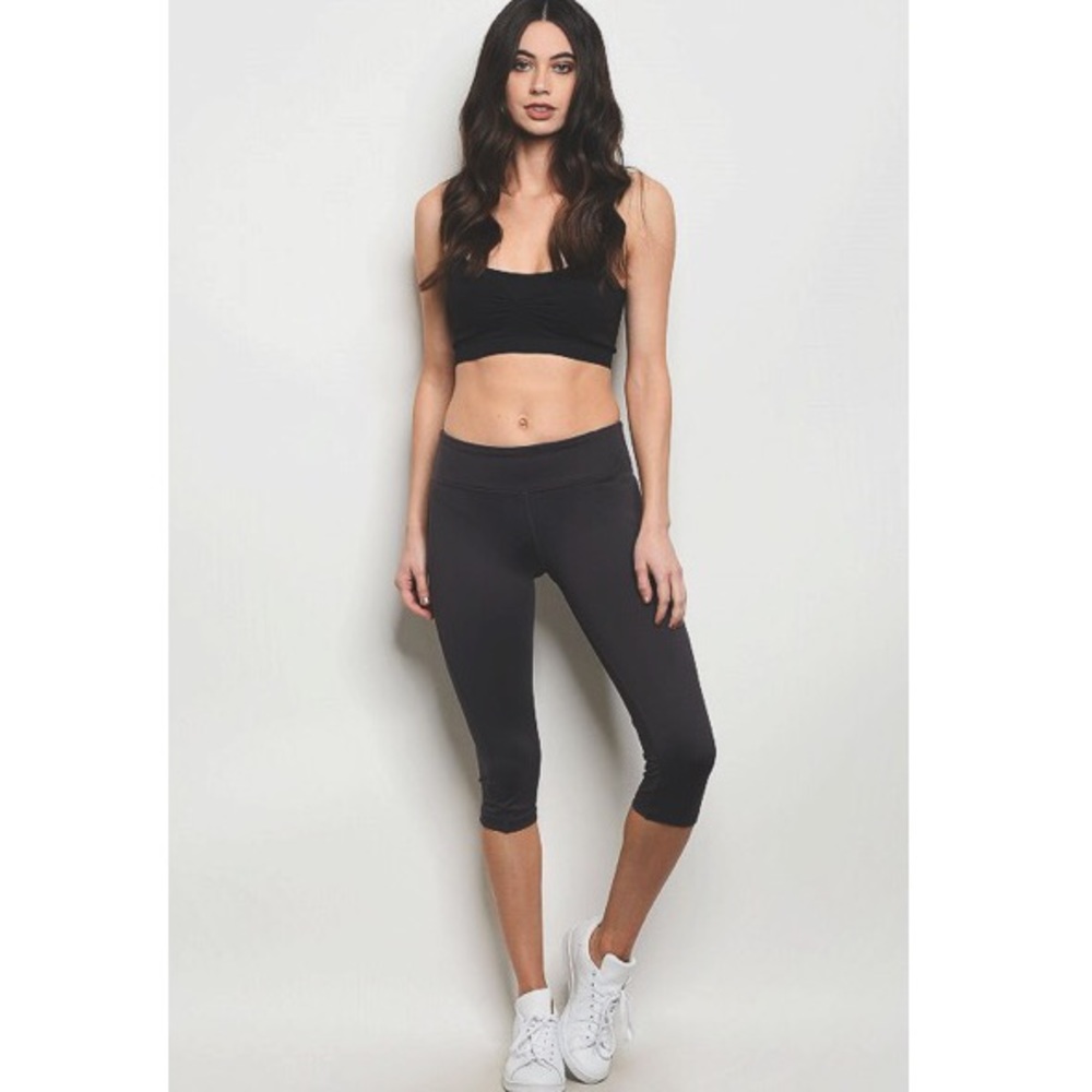 Charcoal Gray Cropped Capri Athletic Legging Pant - Picture 2 of 5